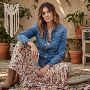 Denim western style shirt for women, nice wash and cute to layer